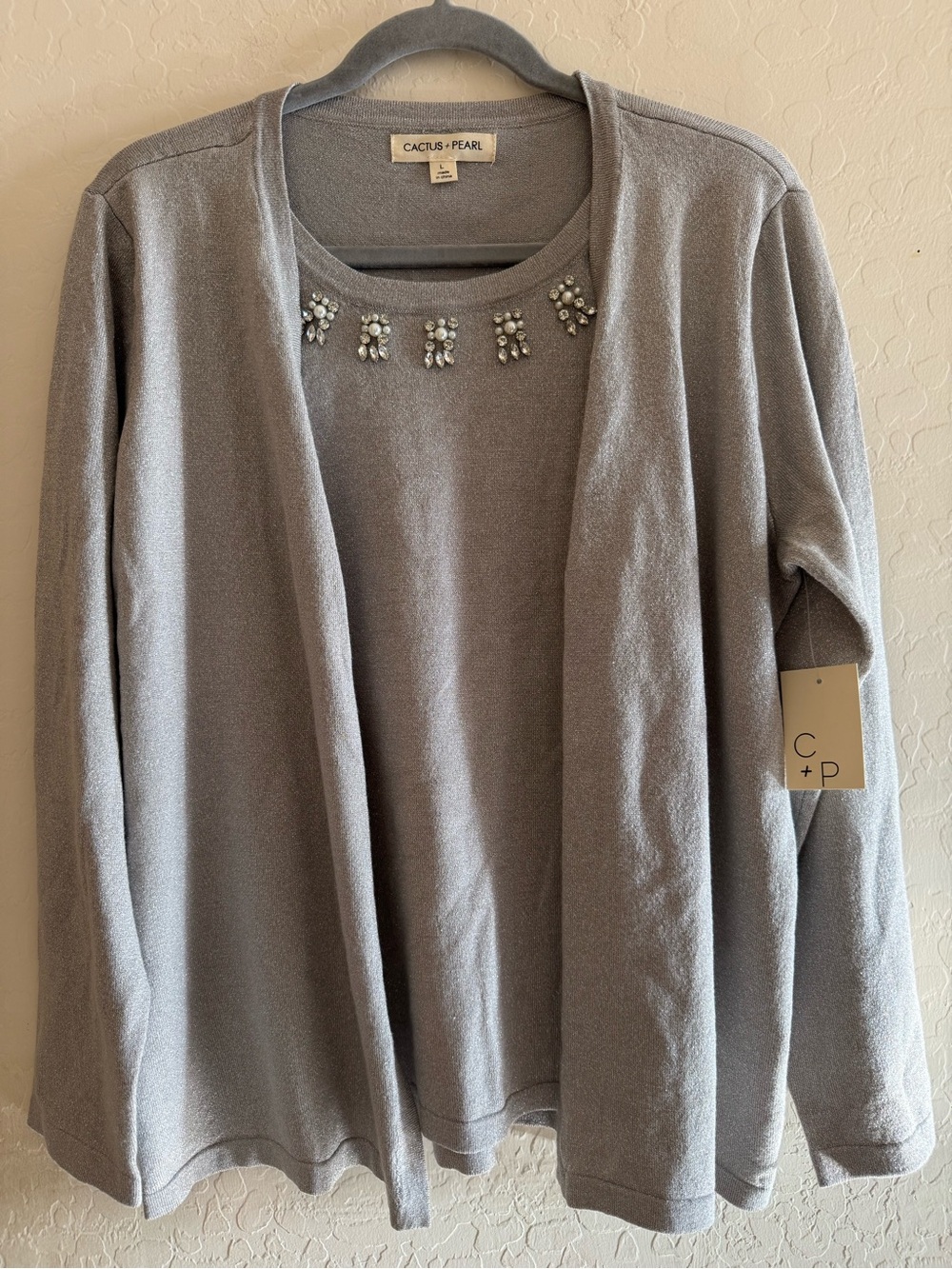 Cactus + Pearl, large, silver cardigan set